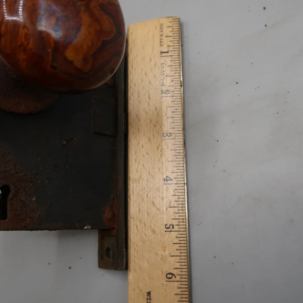 Antique Door Knob Lock Plate Lock‎ Assembly Eastlake Style Brown Stone Marble